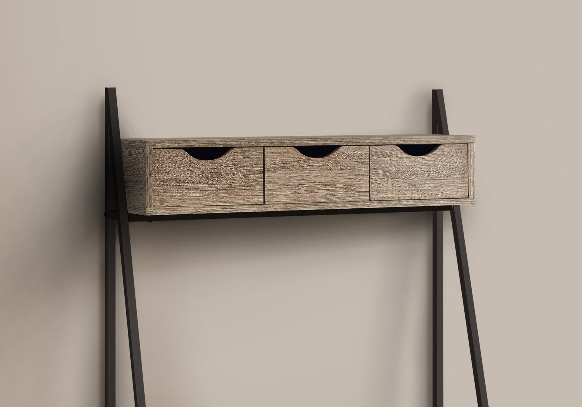 Computer Desk, Home Office, Laptop, Leaning, Storage Drawers, 32"l, Work, Brown Laminate, Black Metal, Contemporary, Modern