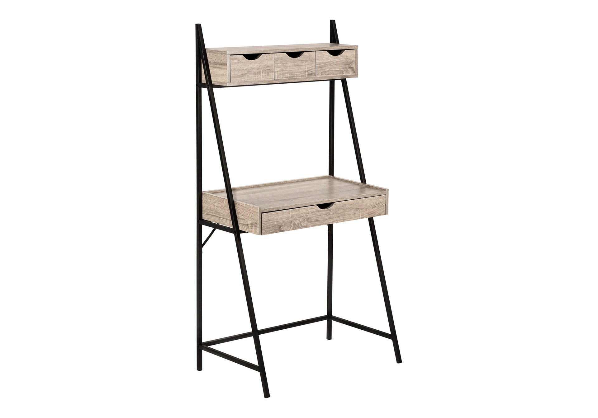 Computer Desk, Home Office, Laptop, Leaning, Storage Drawers, 32"l, Work, Brown Laminate, Black Metal, Contemporary, Modern