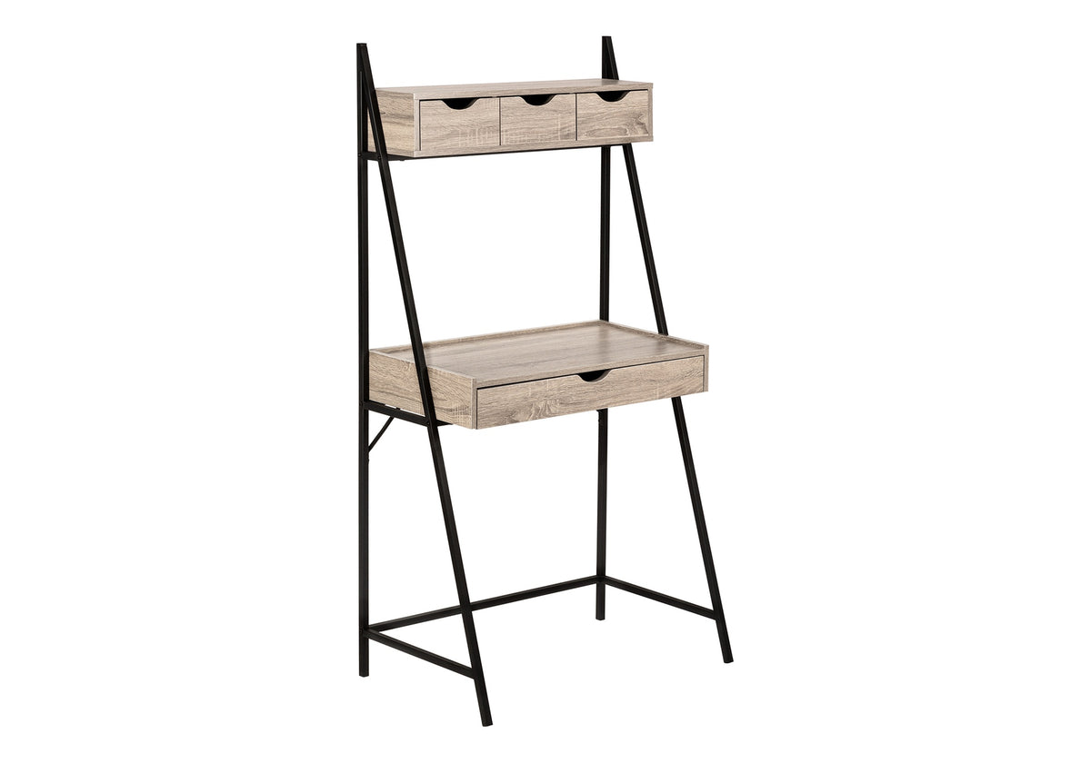 Computer Desk, Home Office, Laptop, Leaning, Storage Drawers, 32"l, Work, Brown Laminate, Black Metal, Contemporary, Modern