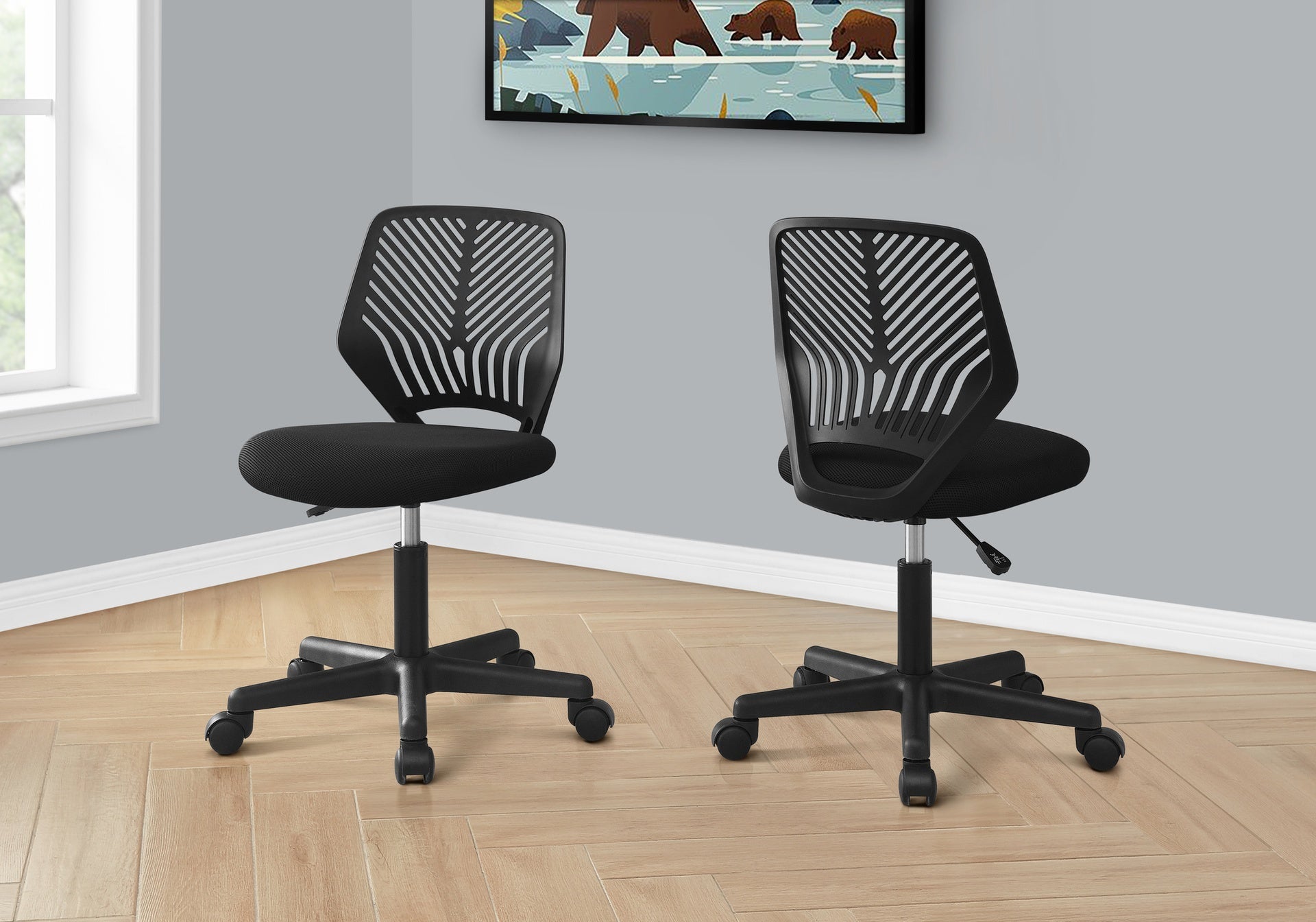 Office Chair, Adjustable Height, Swivel, Ergonomic, Computer Desk, Work, Juvenile, Black Mesh, Black Metal, Contemporary, Modern