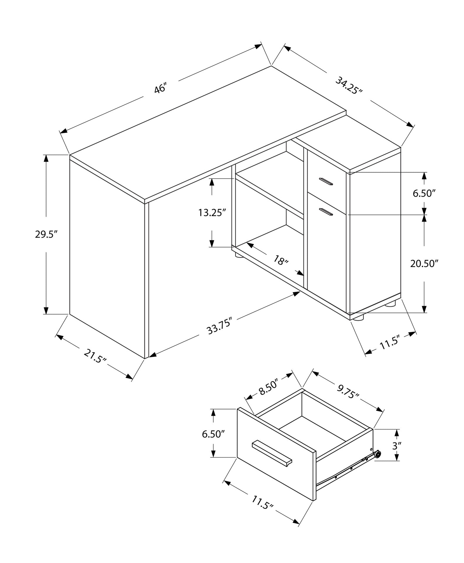 Computer Desk, Home Office, Corner, Storage Drawers, 46"l, L Shape, Work, Laptop, Grey Laminate, Contemporary, Modern