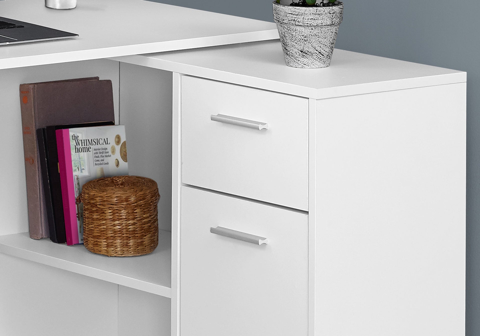 Computer Desk, Home Office, Corner, Storage Drawers, 46"l, L Shape, Work, Laptop, White Laminate, Contemporary, Modern