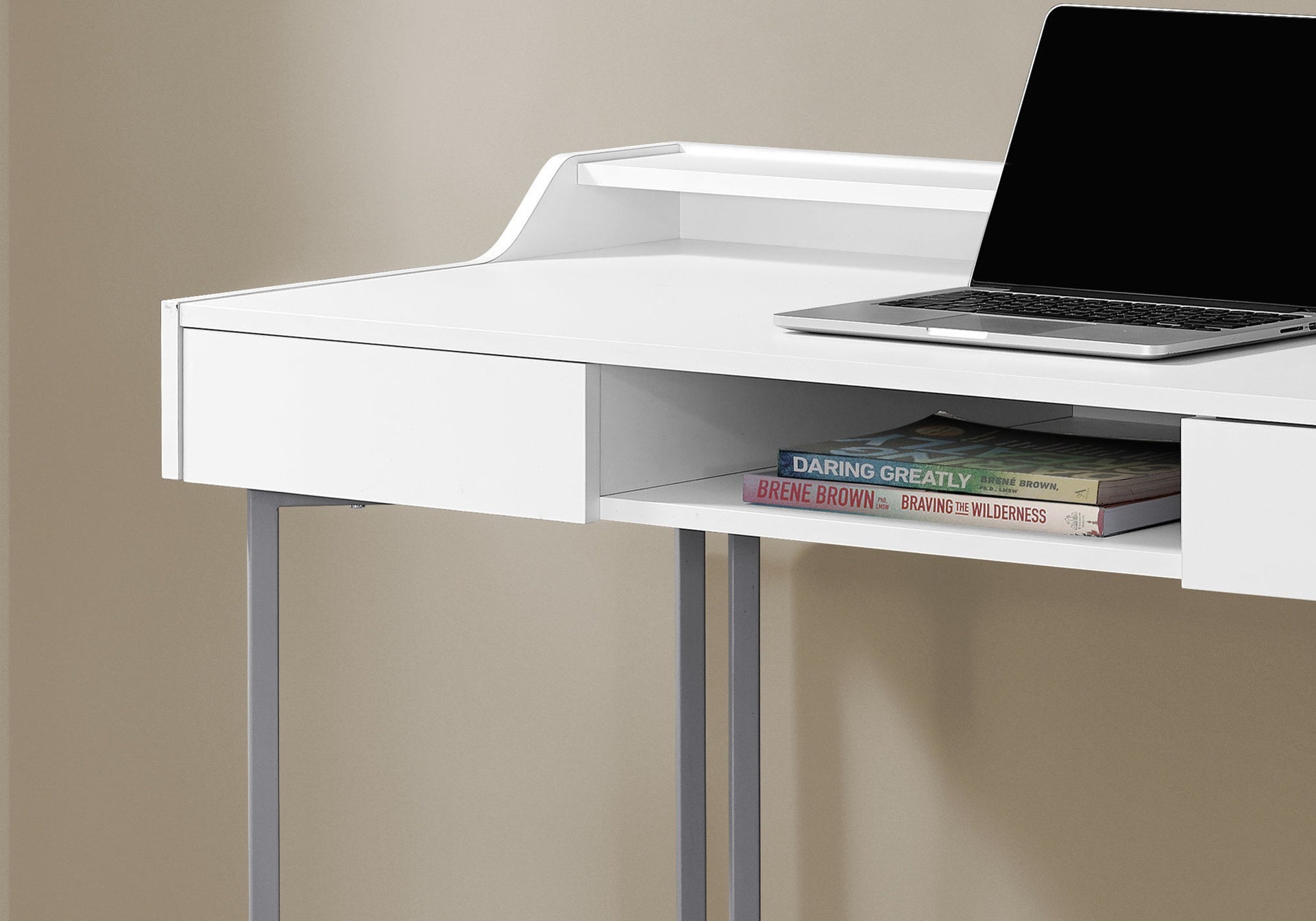 Computer Desk, Home Office, Laptop, Storage Drawers, 48"l, Work, White Laminate, Grey Metal, Contemporary, Modern