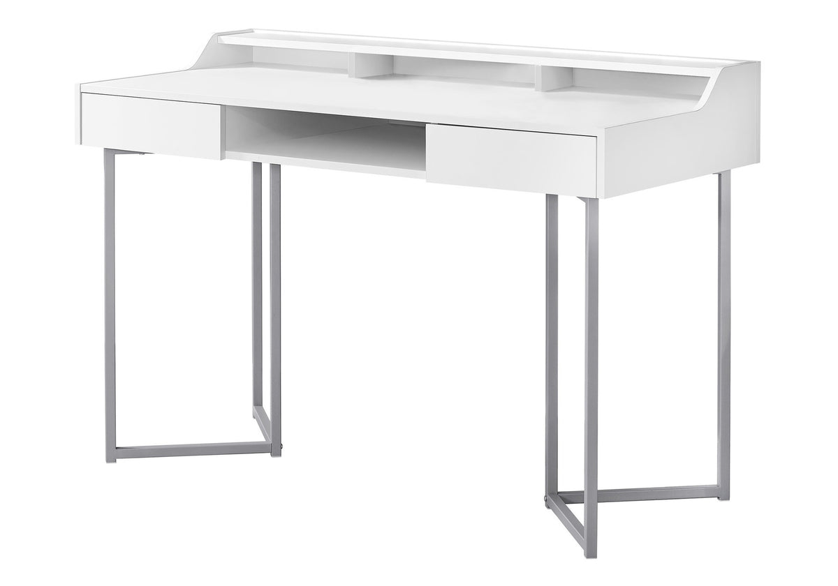 Computer Desk, Home Office, Laptop, Storage Drawers, 48"l, Work, White Laminate, Grey Metal, Contemporary, Modern
