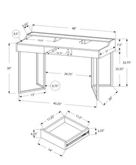 Computer Desk, Home Office, Laptop, Storage Drawers, 48"l, Work, White Laminate, Grey Metal, Contemporary, Modern