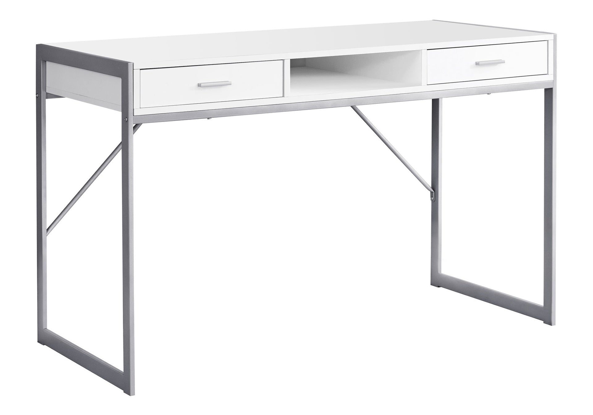 Computer Desk, Home Office, Laptop, Storage Drawers, 48"l, Work, White Laminate, Grey Metal, Contemporary, Modern