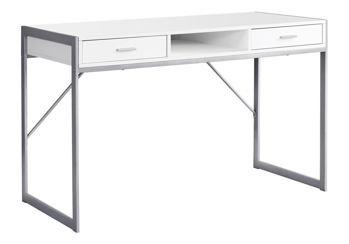 Computer Desk, Home Office, Laptop, Storage Drawers, 48"l, Work, White Laminate, Grey Metal, Contemporary, Modern