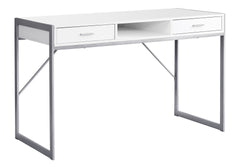 Computer Desk, Home Office, Laptop, Storage Drawers, 48"l, Work, White Laminate, Grey Metal, Contemporary, Modern
