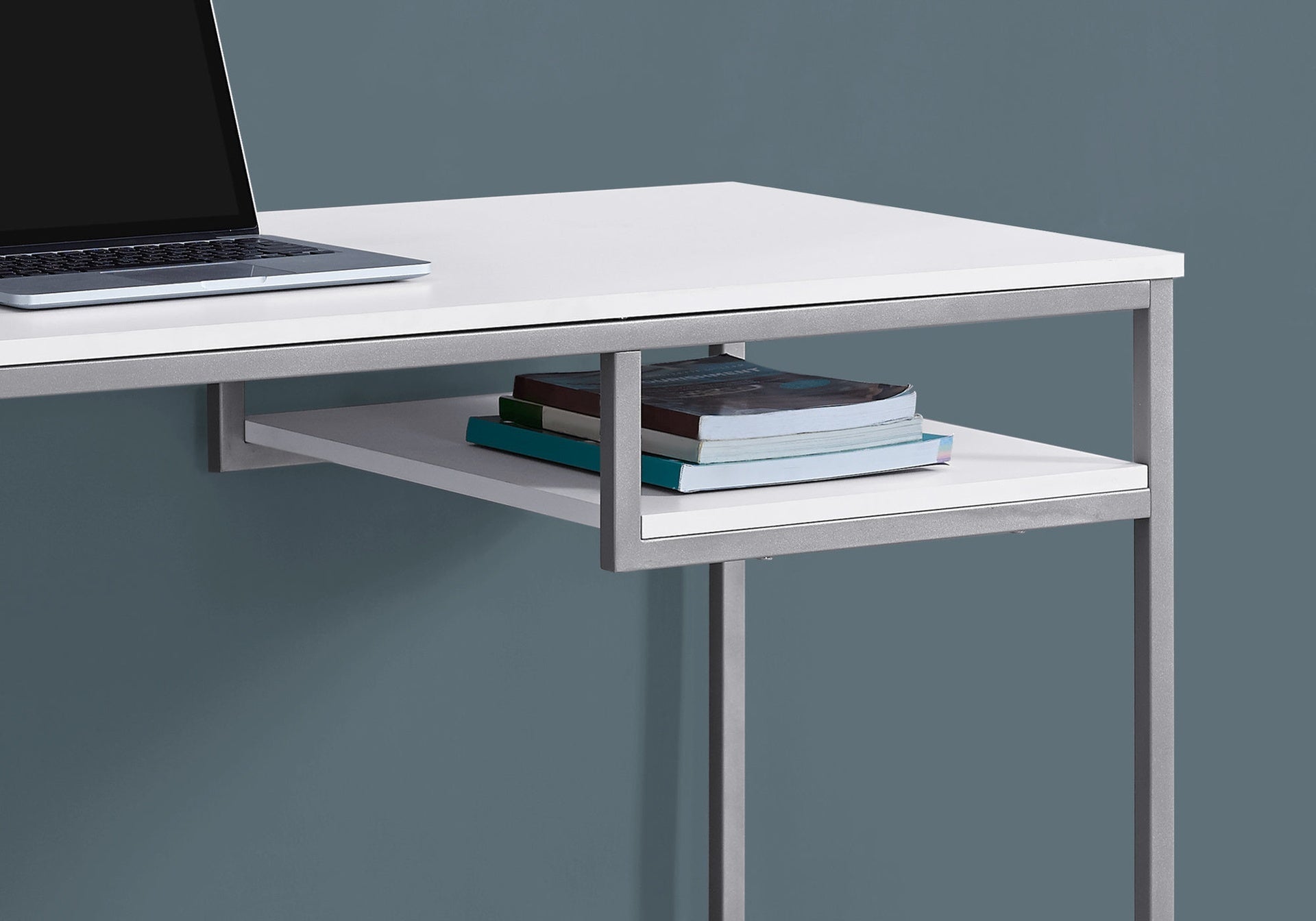 Computer Desk, Home Office, Laptop, 48"l, Work, White Laminate, Grey Metal, Contemporary, Modern