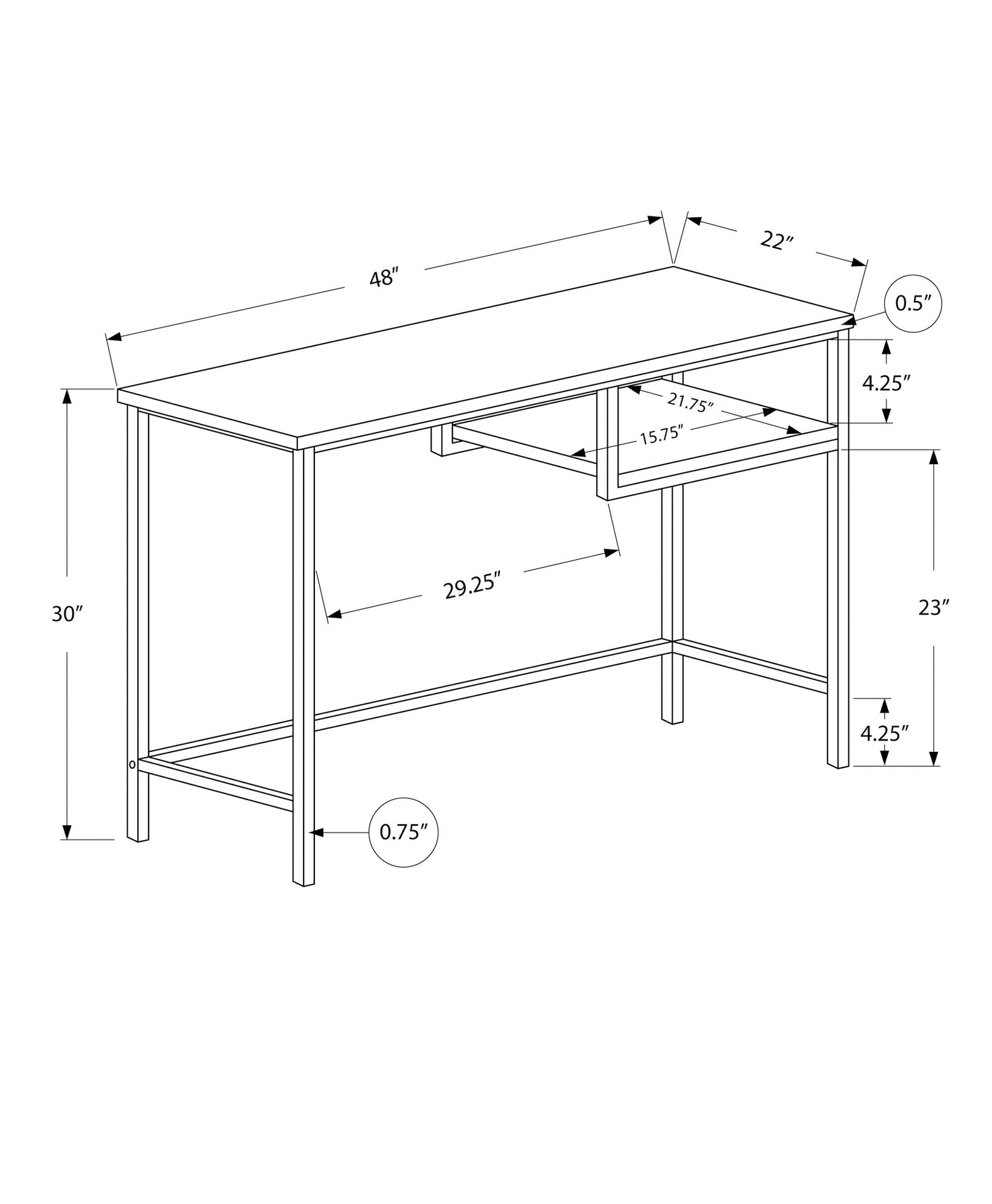 Computer Desk, Home Office, Laptop, 48"l, Work, White Laminate, Grey Metal, Contemporary, Modern