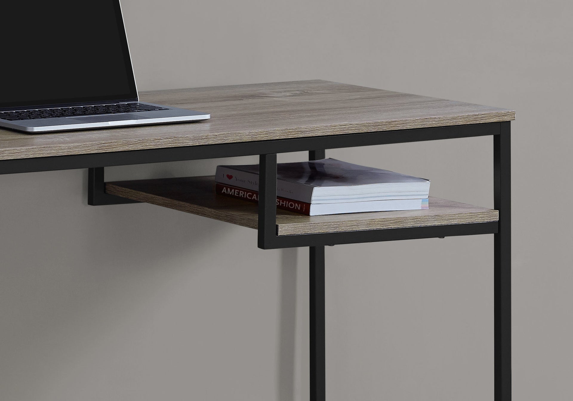 Computer Desk, Home Office, Laptop, 48"l, Work, Brown Laminate, Black Metal, Contemporary, Modern
