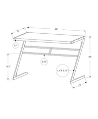 Computer Desk, Home Office, Laptop, 48"l, Work, White Laminate, Grey Metal, Contemporary, Modern