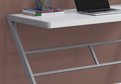 Computer Desk, Home Office, Laptop, 48"l, Work, White Laminate, Grey Metal, Contemporary, Modern