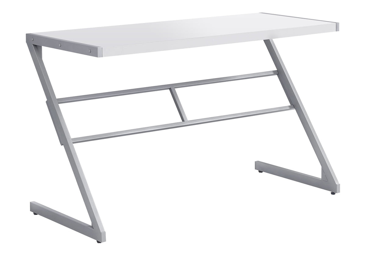 Computer Desk, Home Office, Laptop, 48"l, Work, White Laminate, Grey Metal, Contemporary, Modern