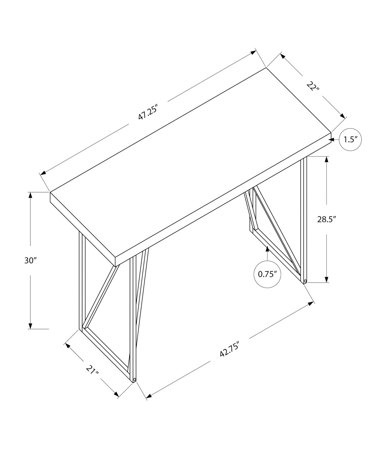Computer Desk, Home Office, Laptop, 48"l, Work, White Laminate, Grey Metal, Contemporary, Modern