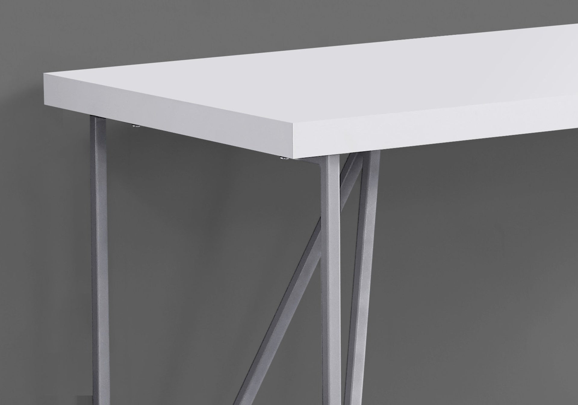 Computer Desk, Home Office, Laptop, 48"l, Work, White Laminate, Grey Metal, Contemporary, Modern