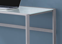 Computer Desk, Home Office, Laptop, 48"l, Work, Frosted White Tempered Glass, Grey Metal, Contemporary, Modern