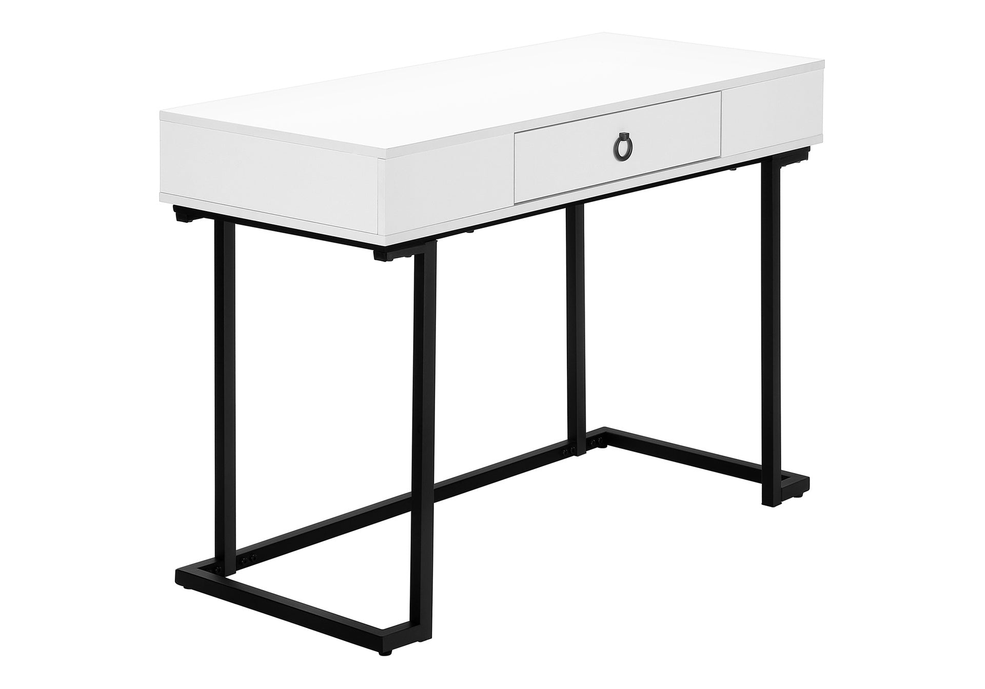 Computer Desk, Home Office, Laptop, Storage Drawers, 42"l, Work, Glossy White Laminate, Black Metal, Contemporary, Modern