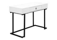 Computer Desk, Home Office, Laptop, Storage Drawers, 42"l, Work, Glossy White Laminate, Black Metal, Contemporary, Modern