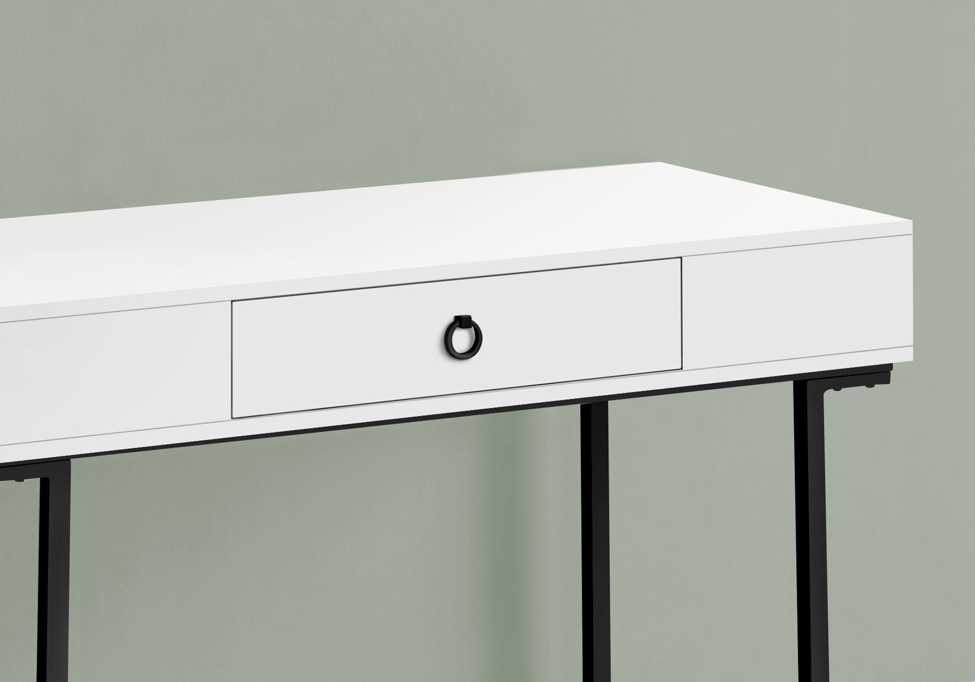 Computer Desk, Home Office, Laptop, Storage Drawers, 42"l, Work, Glossy White Laminate, Black Metal, Contemporary, Modern