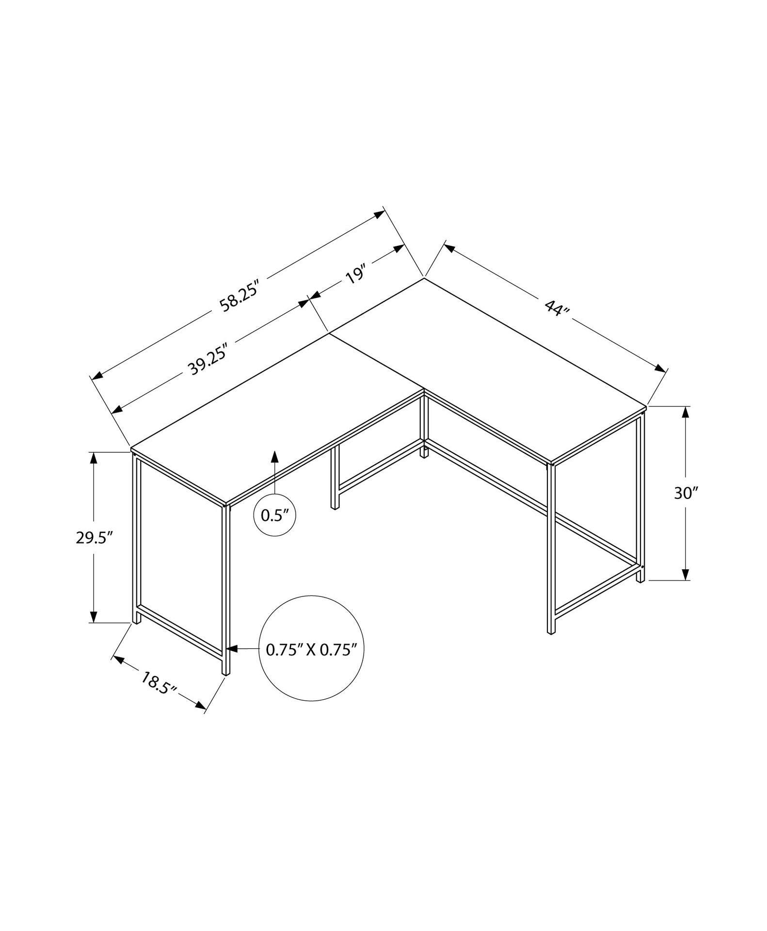 Computer Desk, Home Office, Corner, 58"l, L Shape, Work, Laptop, Brown Laminate, Black Metal, Contemporary, Modern