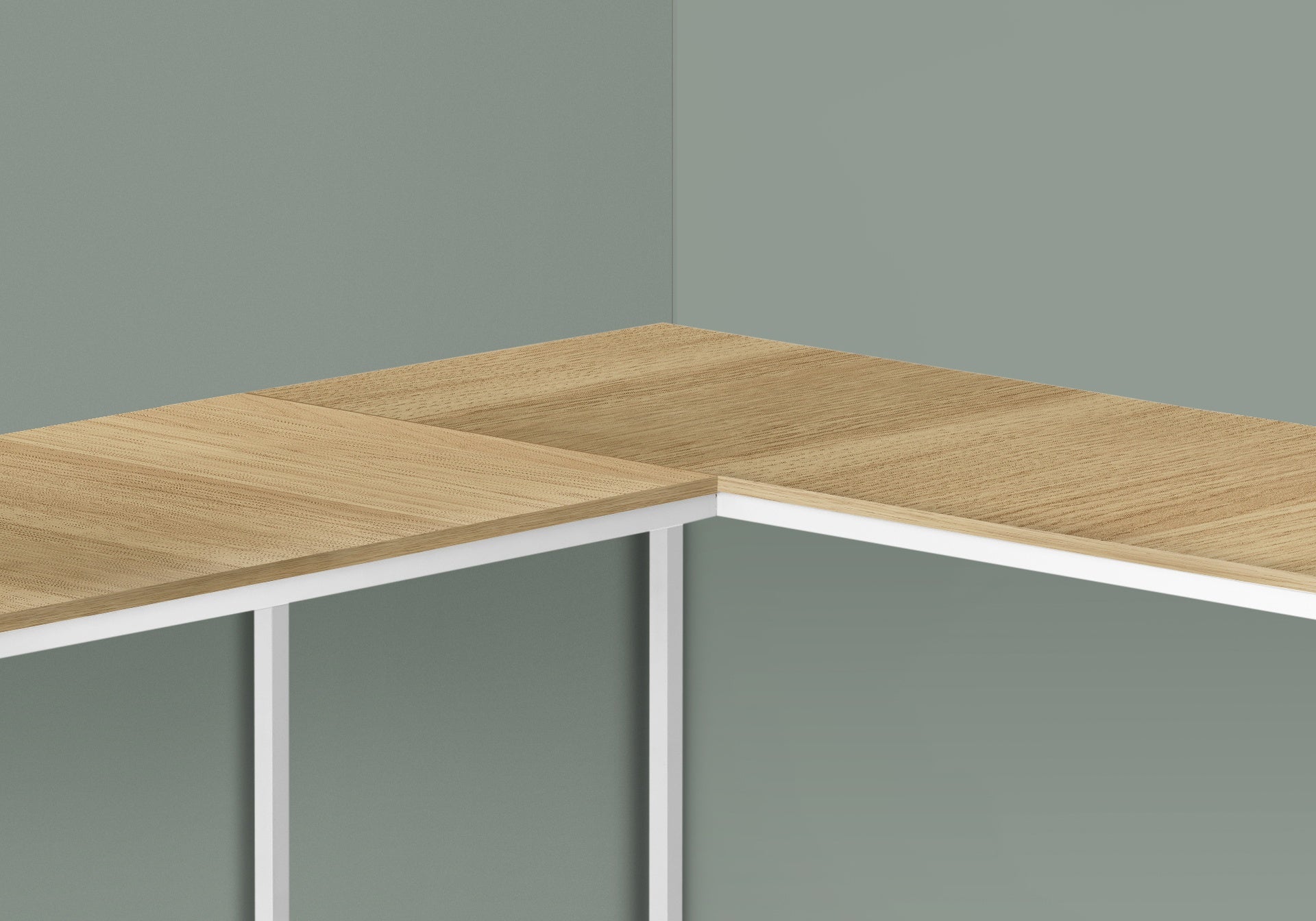 Computer Desk, Home Office, Corner, 58"l, L Shape, Work, Laptop, Natural Laminate, White Metal, Contemporary, Modern