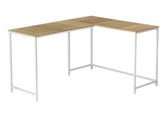 Computer Desk, Home Office, Corner, 58"l, L Shape, Work, Laptop, Natural Laminate, White Metal, Contemporary, Modern