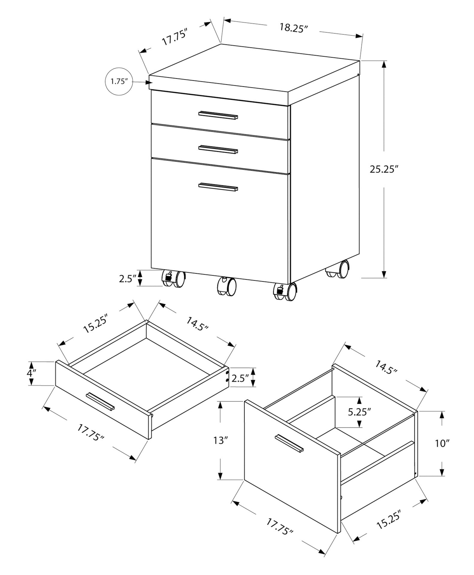 File Cabinet, Rolling Mobile, Storage Drawers, Printer Stand, Office, Work, Brown Laminate, Contemporary, Modern