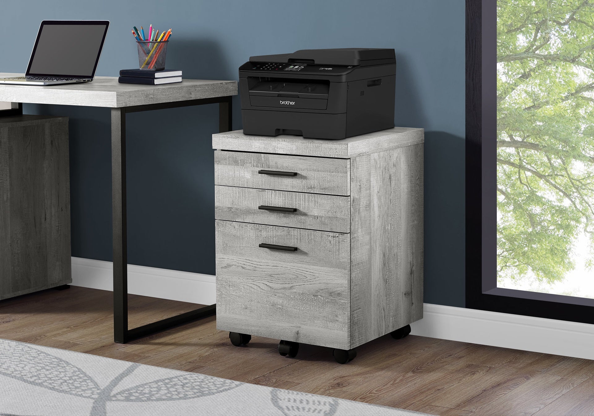 File Cabinet, Rolling Mobile, Storage Drawers, Printer Stand, Office, Work, Grey Laminate, Contemporary, Modern
