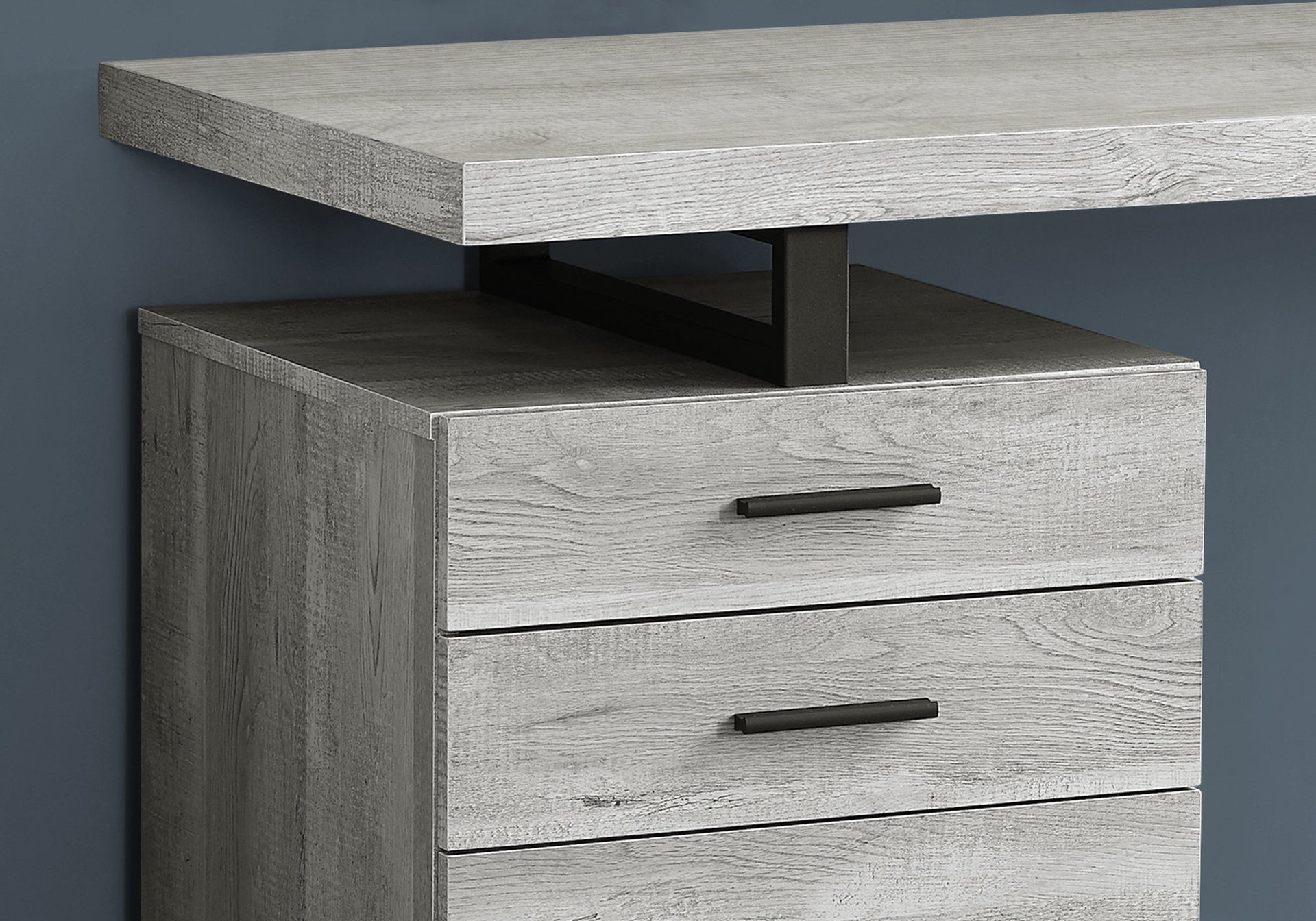 Computer Desk, Home Office, Laptop, Left, Right Set-up, Storage Drawers, 48"l, Work, Grey Laminate, Black Metal, Contemporary, Modern