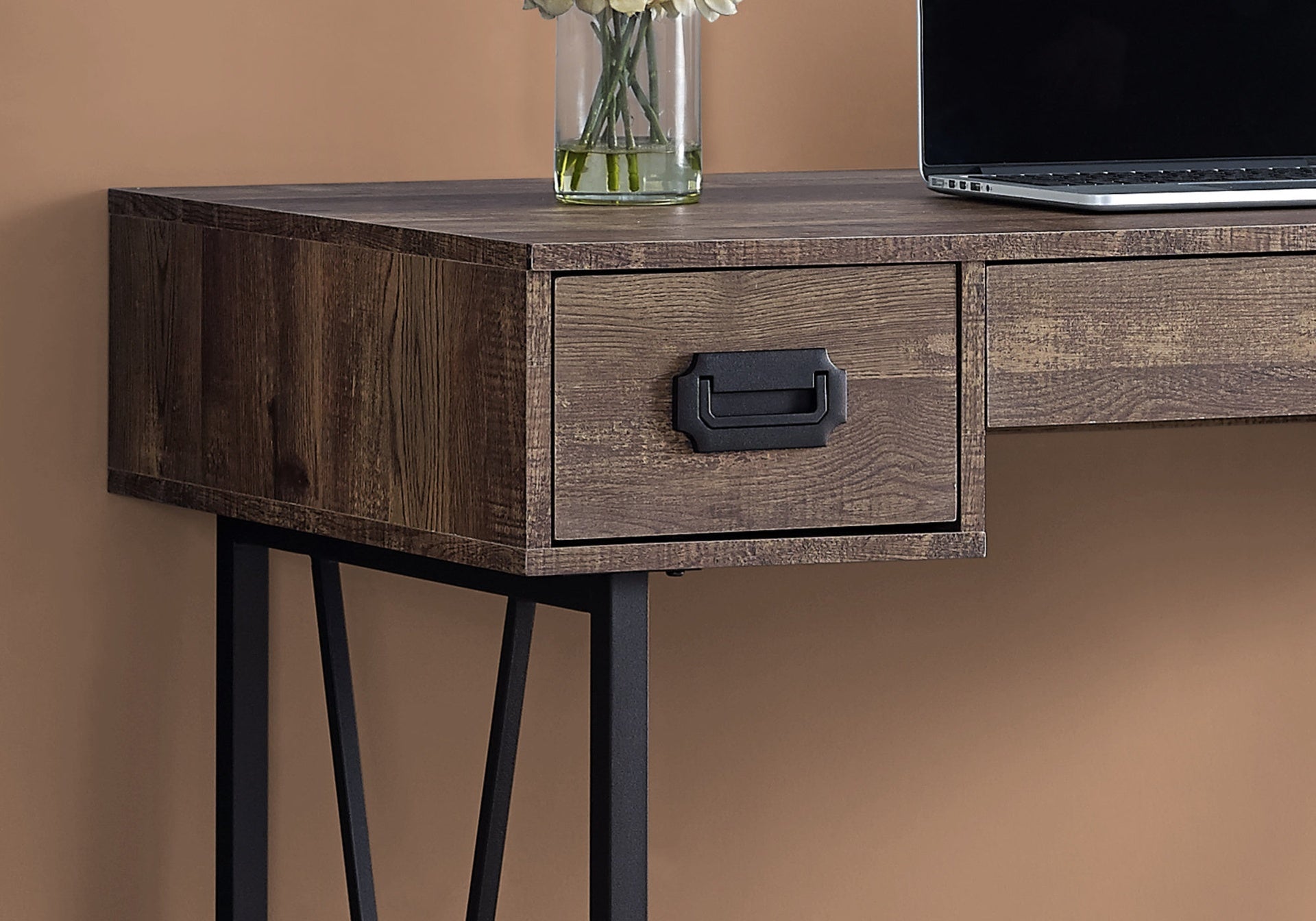 Computer Desk, Home Office, Laptop, Storage Drawers, 48"l, Work, Brown Laminate, Black Metal, Transitional