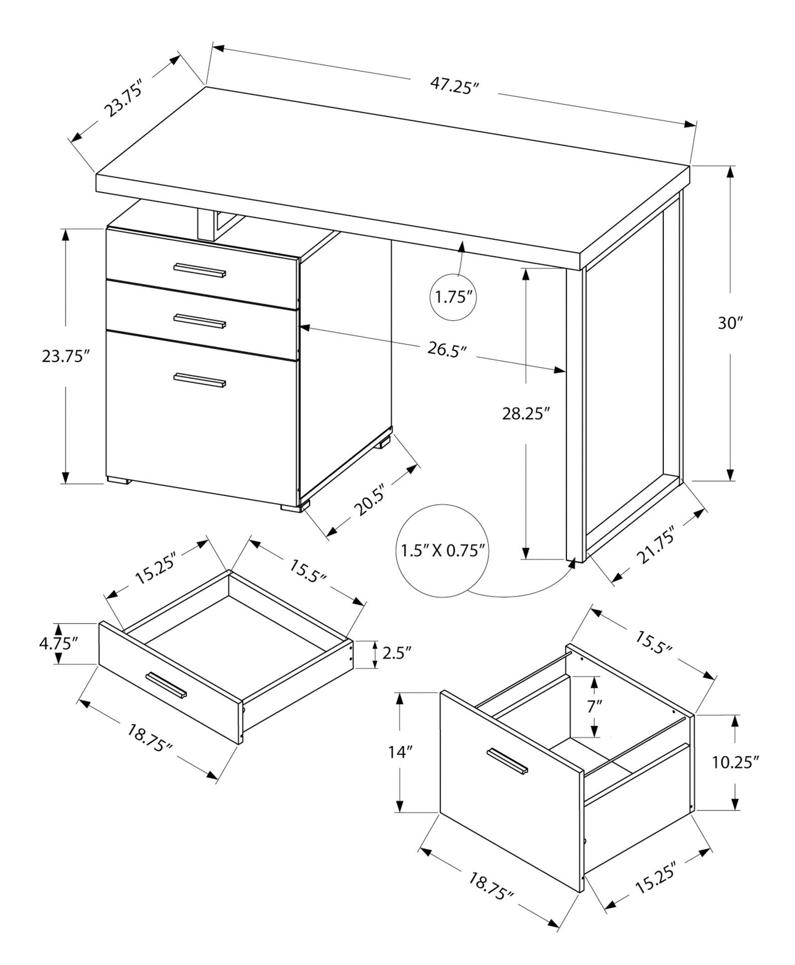 Computer Desk, Home Office, Laptop, Left, Right Set-up, Storage Drawers, 48"l, Work, Grey Laminate, Grey Metal, Contemporary, Modern