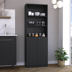 Vinton 2-Door Bookcase with Upper Shelves, Black