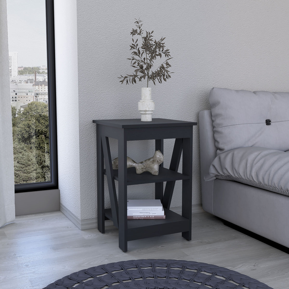 3-Tier End Table/Nightstand, Side Table for Small Space, Black