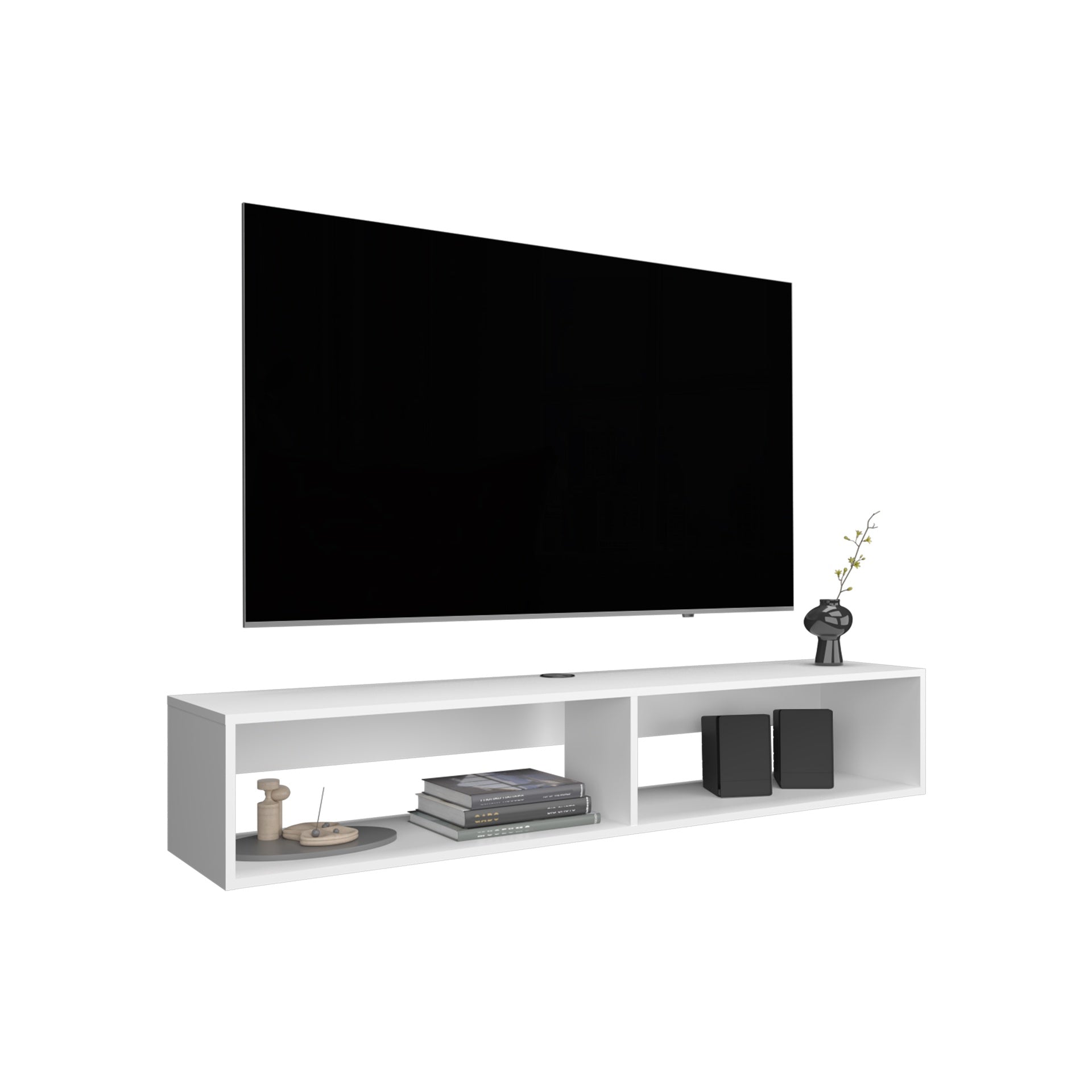 TV Stand 10.4" H, with 2 Shelves, White