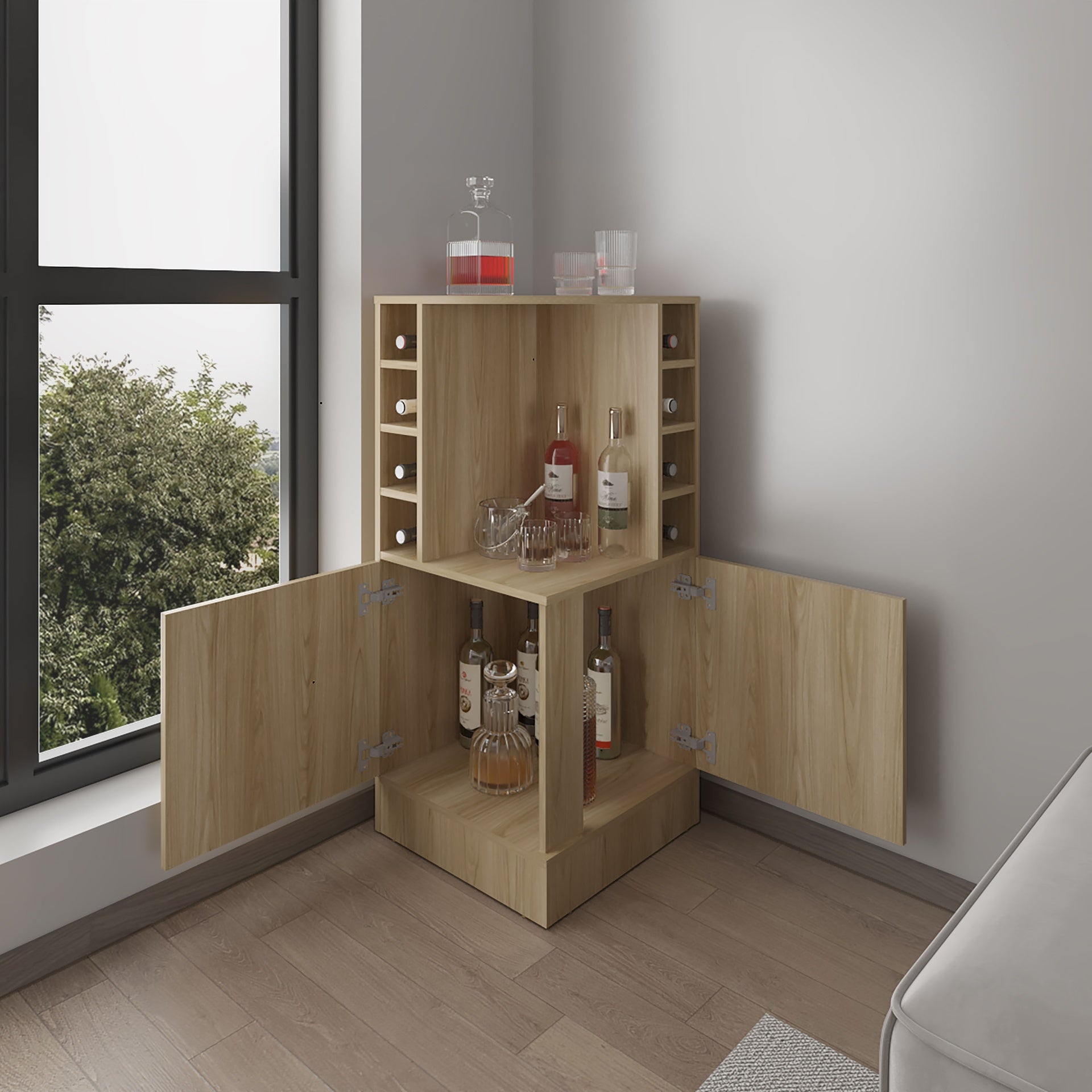 Bar Cabinet, 2 Doors, 8 Wine Bottle Compartments
