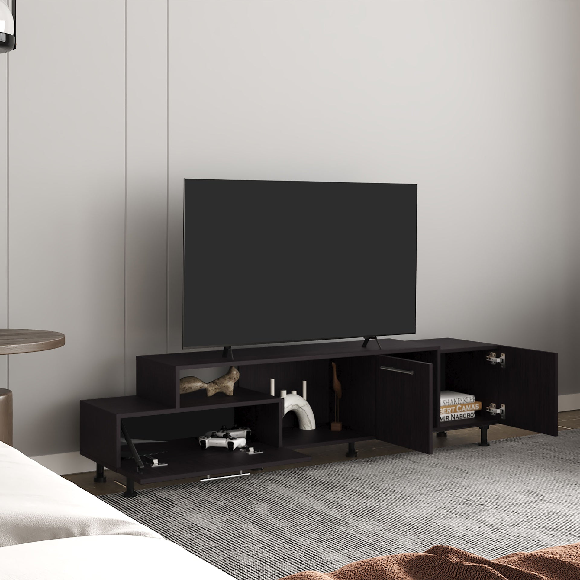 Tv Stand, 3Doors, 1 Shelf 50" TV Capacity