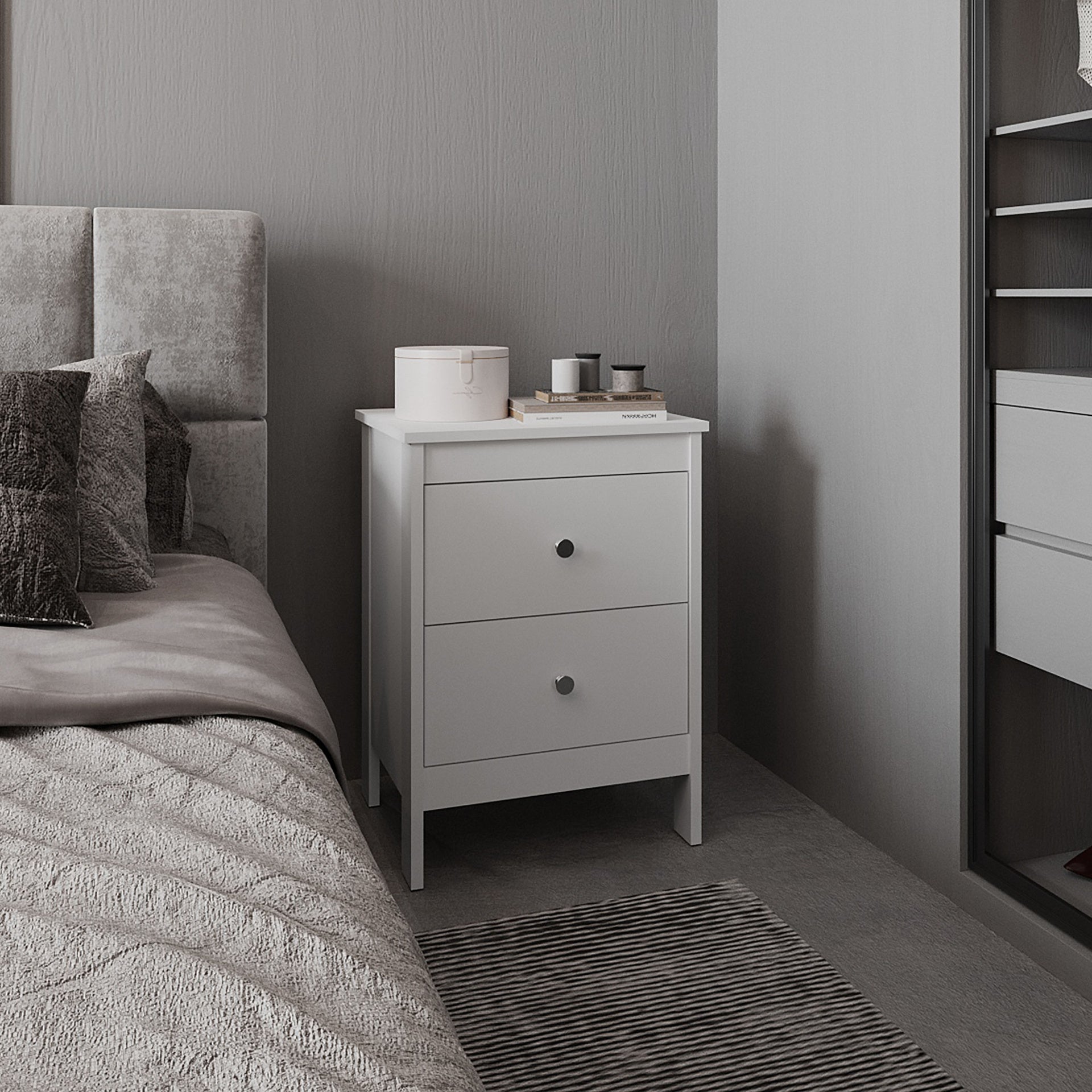 Nightstand, 2 Drawers, White