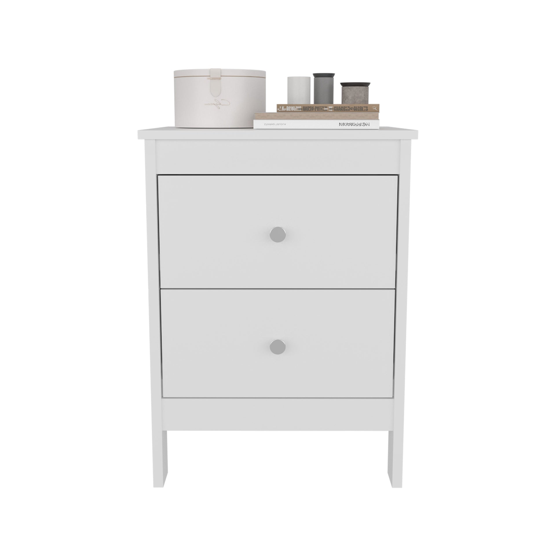 Nightstand, 2 Drawers, White