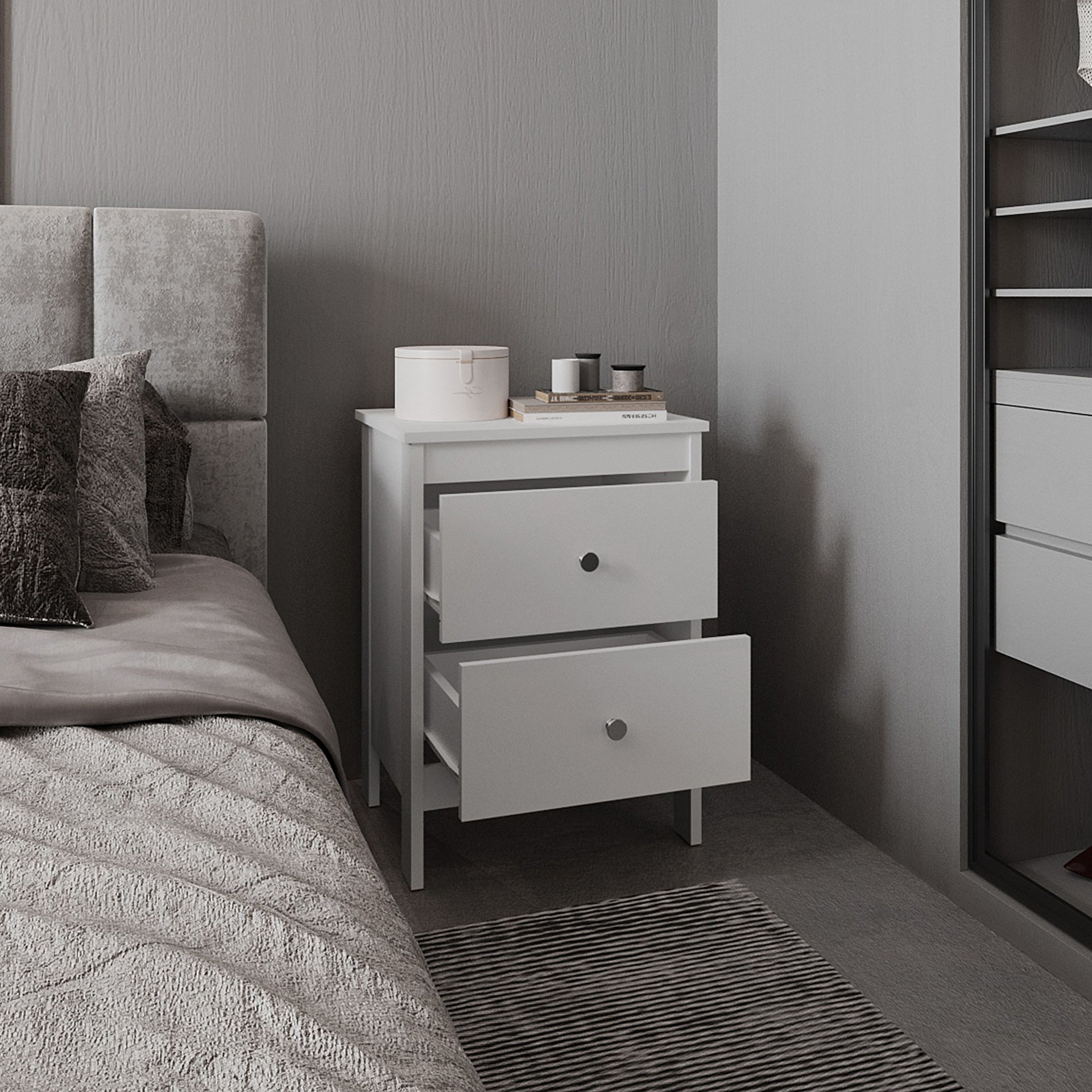 Nightstand, 2 Drawers, White