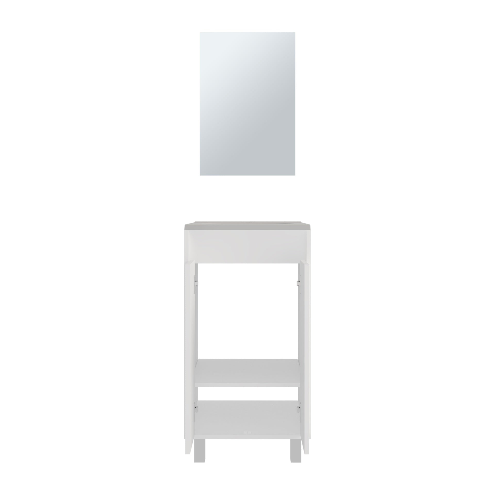 Bathroom Set, Cabinet with Sink + Mirror, 2 Doors, 4 Legs, 2 Shelves, 1 Mirror, White