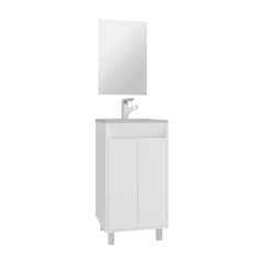 Bathroom Set, Cabinet with Sink + Mirror, 2 Doors, 4 Legs, 2 Shelves, 1 Mirror, White