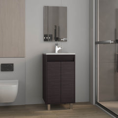Bathroom Set, Cabinet with Sink + Mirror, 2 Doors, 4 Legs, 2 Shelves, 1 Mirror, Black Wengue
