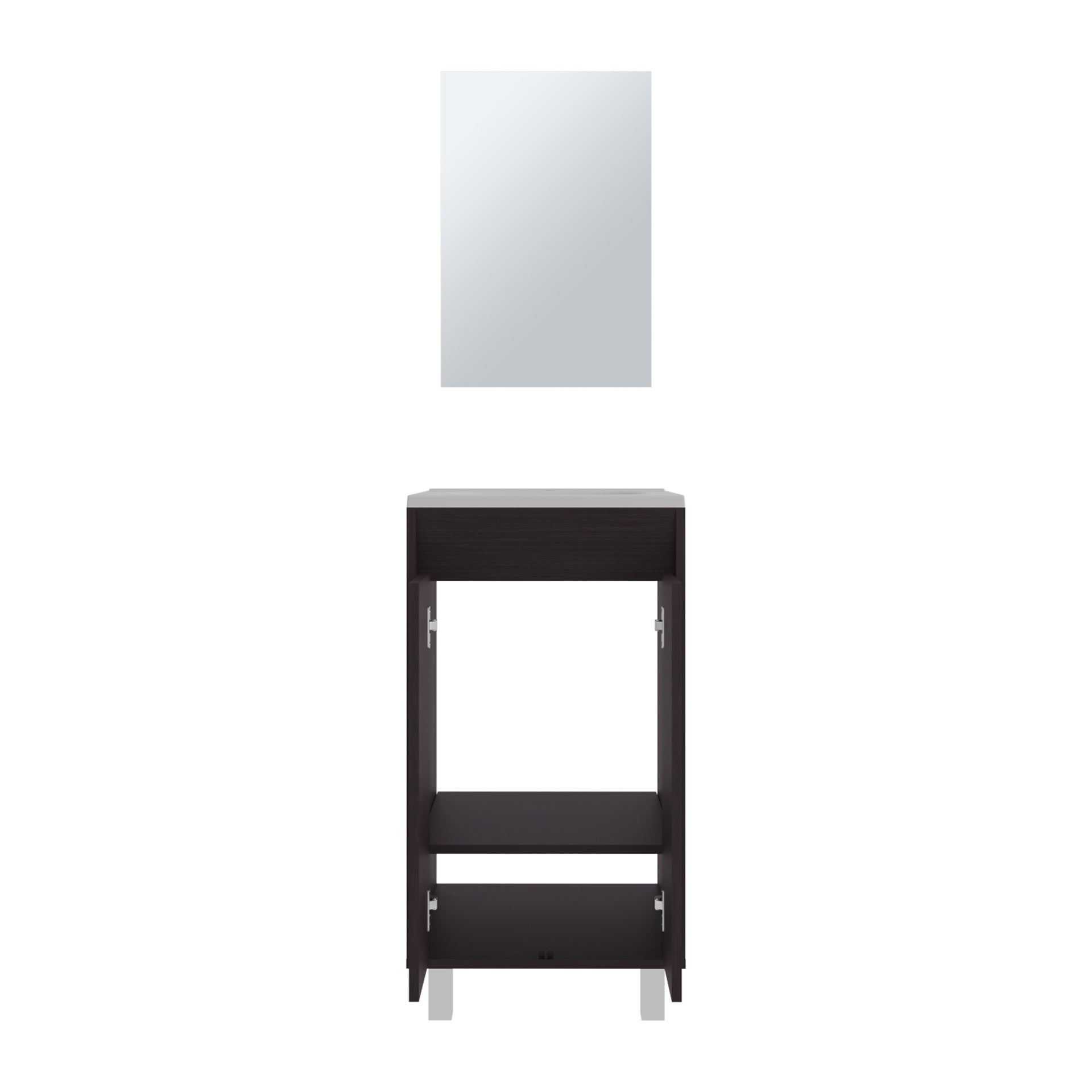 Bathroom Set, Cabinet with Sink + Mirror, 2 Doors, 4 Legs, 2 Shelves, 1 Mirror, Black Wengue