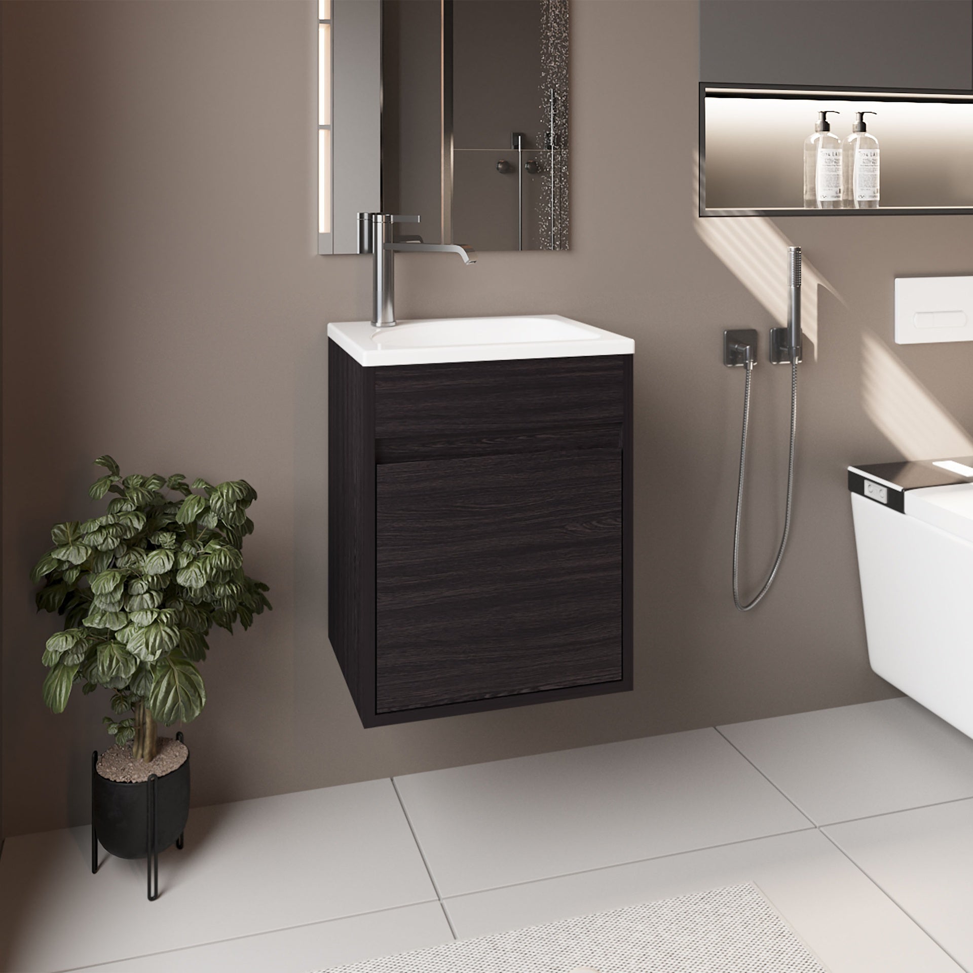Bathroom Vanity with Sink, 1 Door, Black Wengue