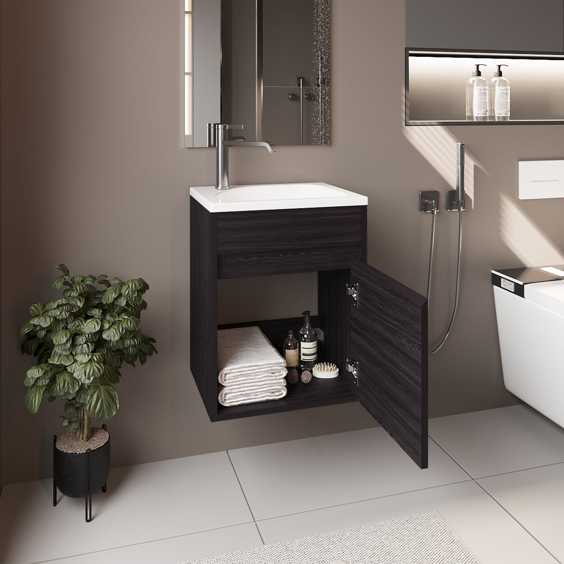 Bathroom Vanity with Sink, 1 Door, Black Wengue