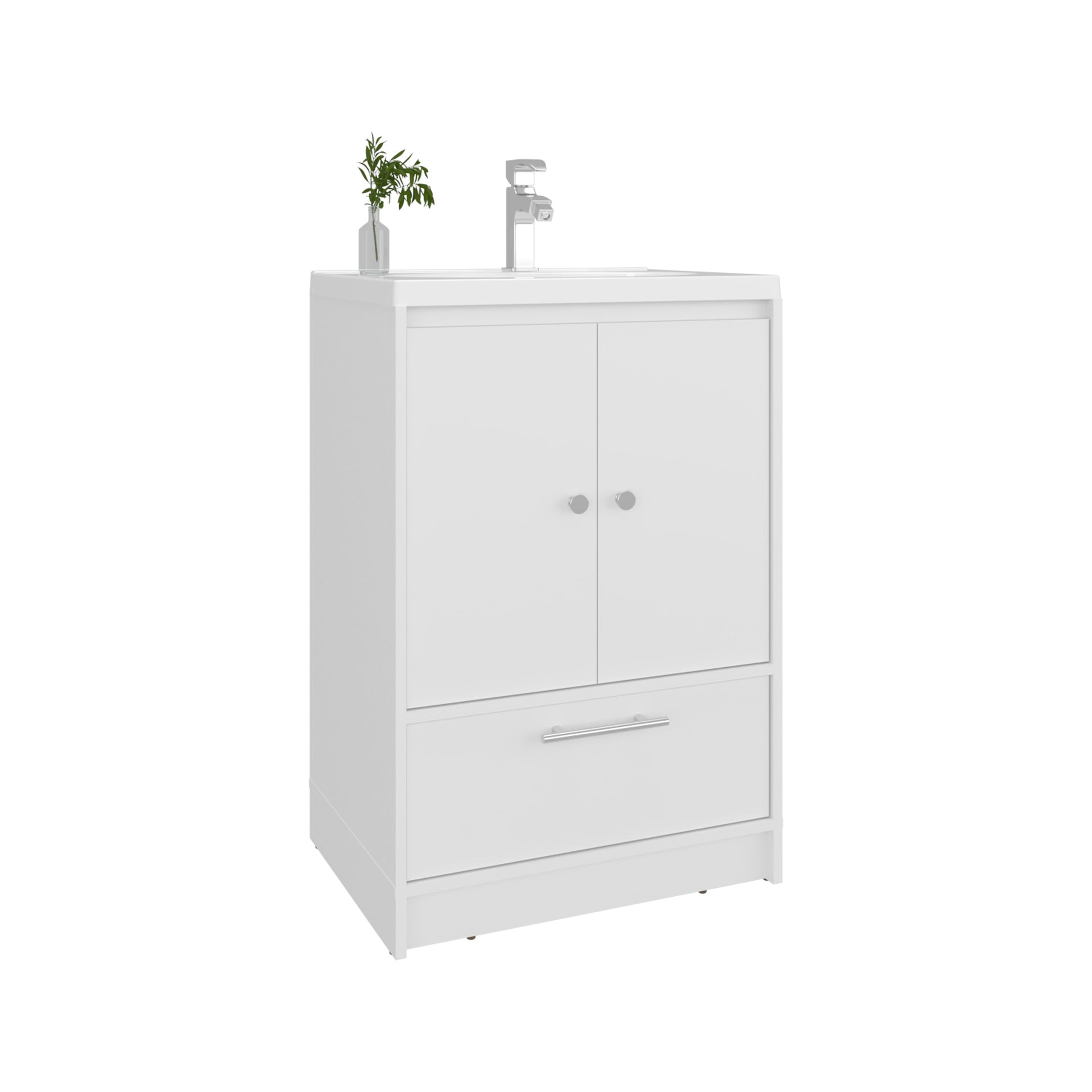 Bathroom Vanity with Sink, 2 Doors, 1 Drawer, White