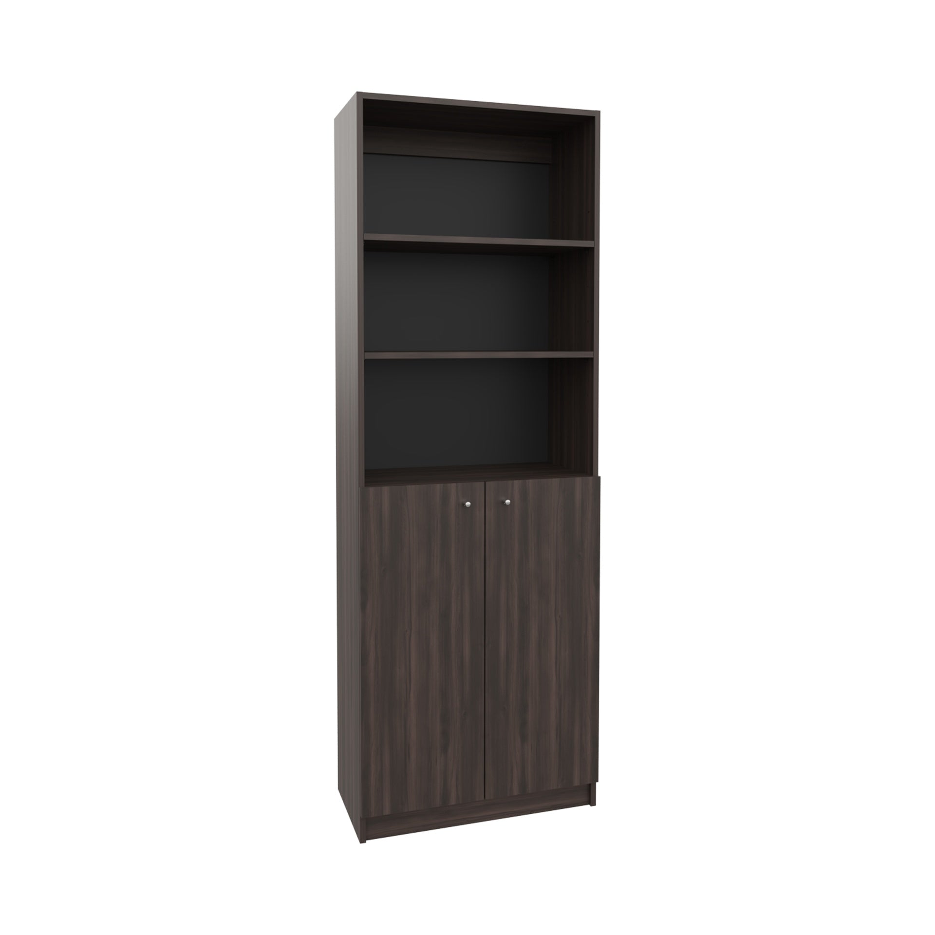 2-Door Bookcase with Upper Shelves, Dark Walnut / Black Wengue