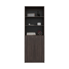 2-Door Bookcase with Upper Shelves, Dark Walnut / Black Wengue