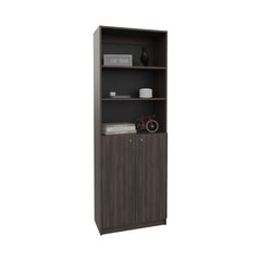 2-Door Bookcase with Upper Shelves, Dark Walnut / Black Wengue